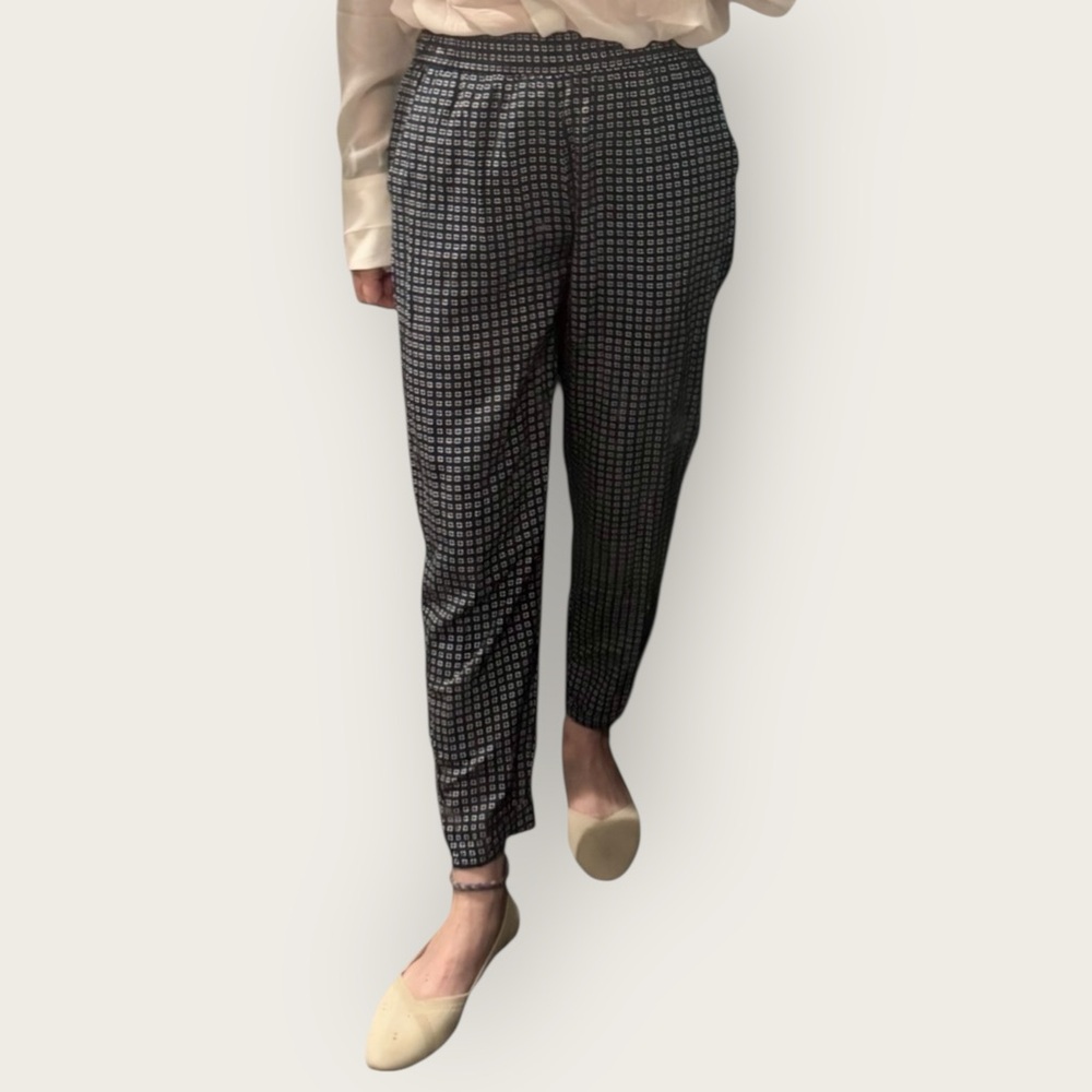 Madewell Navy Geometric Print Cropped Pull-On Pants | Elastic Waist | Size S